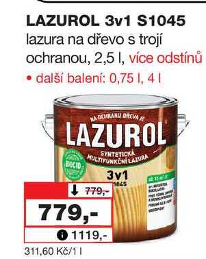 LAZUROL 3v1 S1045 lazura na dřevo s trojí ochranou, 2,5l Barvy a laky drogerie 