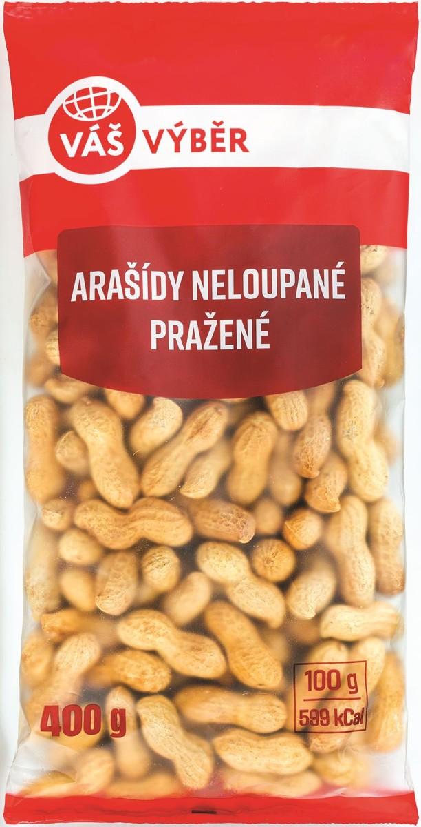 VÁŠ VÝBĚR Arašídy neloupané pražené, 400 g