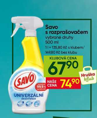 Savo s rozprašovačem vybrané druhy 500 ml Hruška