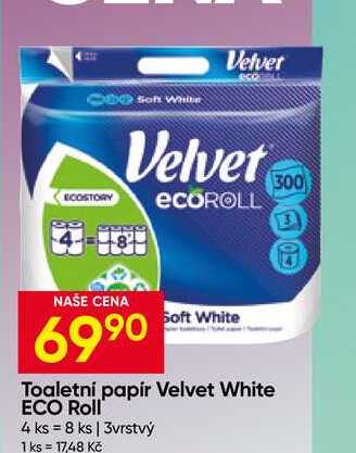 Toaletní papír Velvet White ECO Roll 4 ks 3vrstvý