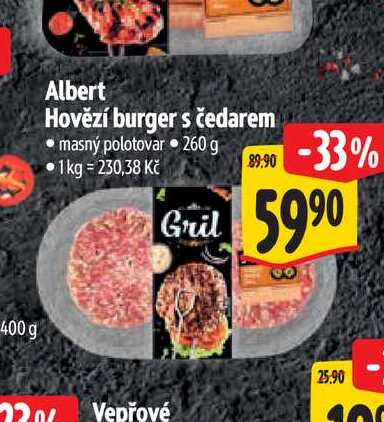  Albert Hovězí burger s čedarem 260 g