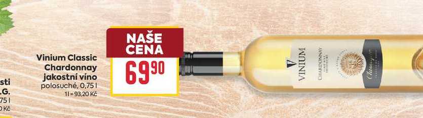 Vinium Classic Chardonnay jakostní víno polosuché, 0,75l