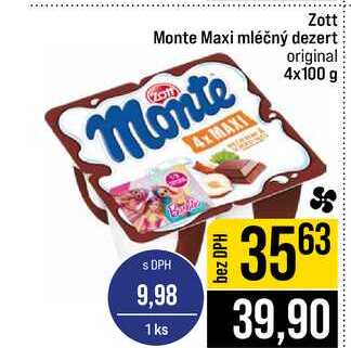 Zott Monte Maxi mléčný dezert Monte original 4x100 g