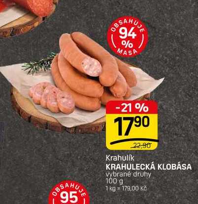 KRAHULECKÁ KLOBÁSA vybrané druhy 100 g