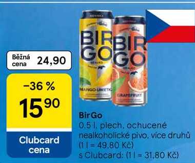 BirGo, 0.5 l, plech, ochucené nealkoholické pivo