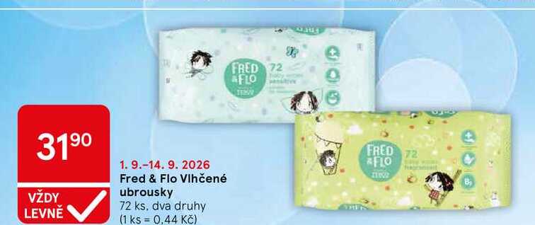 Fred & Flo Vlhčené ubrousky, 72 ks, dva druhy  