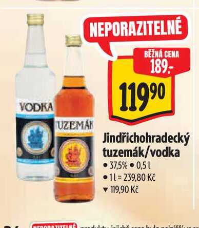   Jindřichohradecký tuzemák/vodka 0,5 l v akci