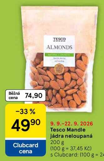 Tesco Mandle jádra neloupaná, 200 g