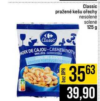 Classic pražené kešu ořechy nesolené solené Classic 125 g