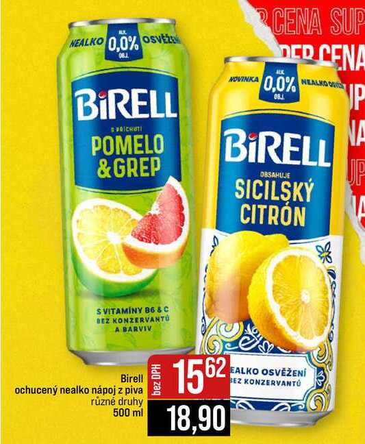 Birell ochucený nealko nápoj z piva různé druhy 500 ml