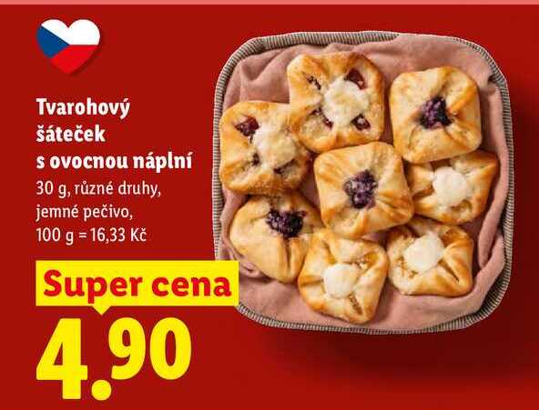 Tvarohový šáteček s ovocnou náplní, 30 g 