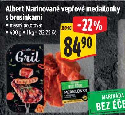 Albert Marinované vepřové medailonky s brusinkami, 400 g