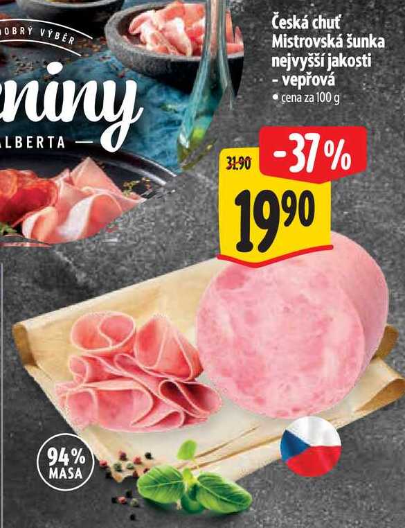 Česká chuť Mistrovská šunka nejvyšší jakosti - vepřová, cena za 100 g