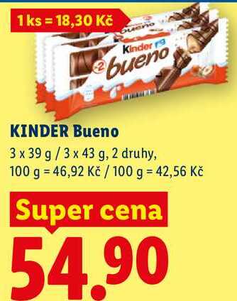 Kinder bueno, 3 x 39 g/3 x 43 g, 2 druhy