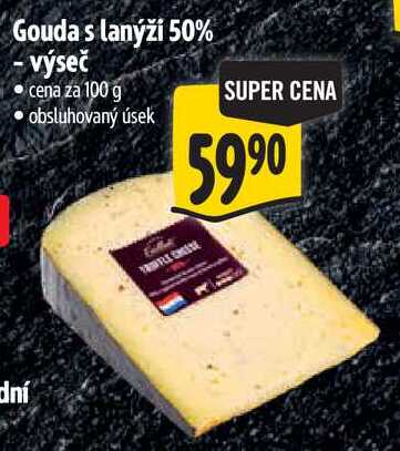 Gouda s lanýži 50% - výseč, cena za 100 g 