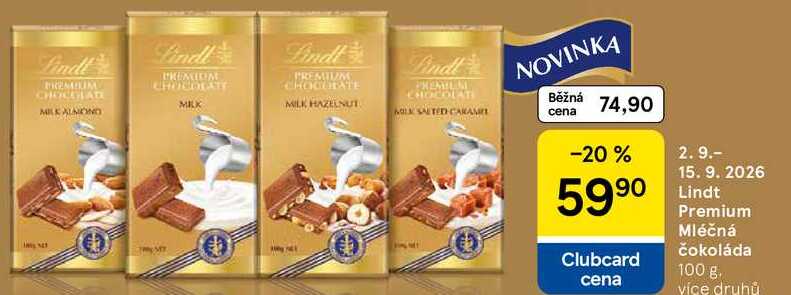 Lindt Premium Mléčná čokoláda, 100 g