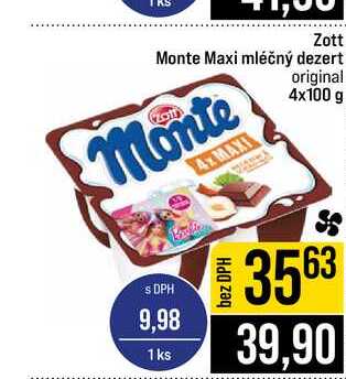 Zott Monte Maxi mléčný dezert original 4x100 g 