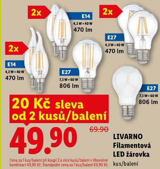 LIVARNO Filamentová LED žárovka kus/balení