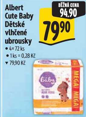 Albert Cute Baby Dětské vlhčené ubrousky, 4x 72 ks Albert
