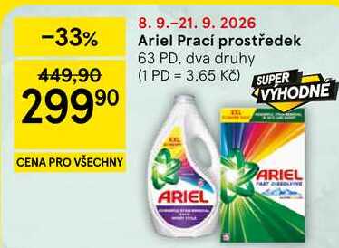 Ariel Prací prostředek, 63 PD, dva druhy Tesco