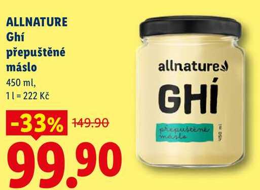 ALLNATURE Ghí přepuštěné máslo, 450 ml