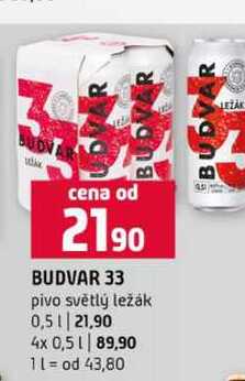 BUDVAR 33 pivo světlý ležák 0,5l