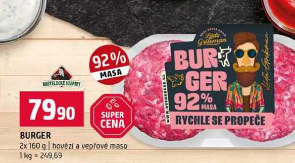 BURGER 2x 160 g hovězí a vepřové maso
