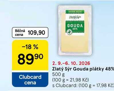 Zlatý sýr Gouda plátky 48%, 500 g