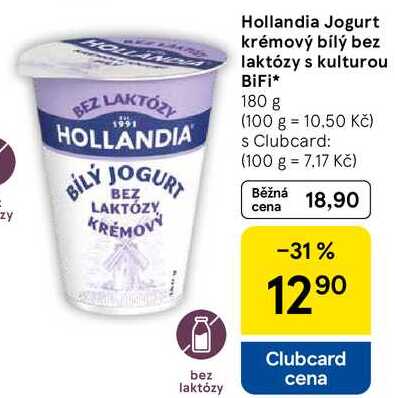 Hollandia Jogurt krémový bílý bez laktózy s kulturou BiFi, 180 g