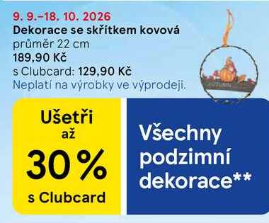 Dekorace se skřítkem kovová, průměr 22 cm Tesco
