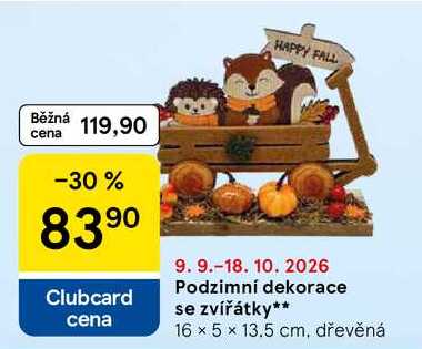 Podzimní dekorace se zvířátky, 16 x 5 x 13.5 cm, dřevěná