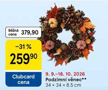 Podzimní věnec, 34 x 34 x 8.5 cm Tesco