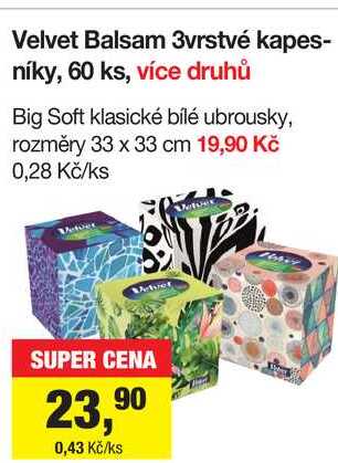 Velvet Balsam 3vrstvé kapesníky, 60 ks