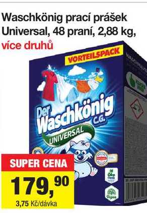 Waschkönig prací prášek Universal, 48 praní, 2,88 kg Šlak
