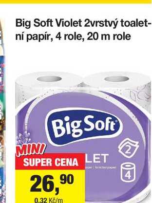 Big Soft Violet 2vrstvý toaletní papír, 4 role, 20 m role Šlak