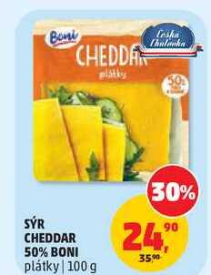 SÝR CHEDDAR 50% BONI plátky, 100 g 