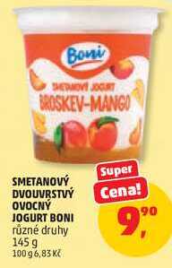 SMETANOVÝ DVOUVRSTVÝ OVOCNÝ JOGURT BONI různé druhy, 145 g