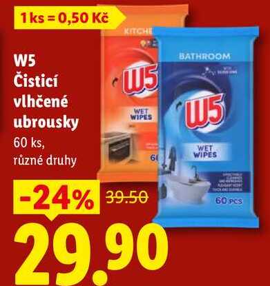 W5 Čisticí vlhčené ubrousky, 60 ks