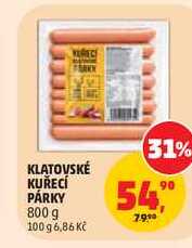 KLATOVSKÉ KUŘECÍ PÁRKY, 800 g