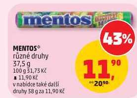 MENTOS různé druhy, 37,5 g