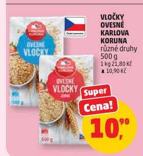 VLOČKY OVESNÉ KARLOVA KORUNA různé druhy, 500 g 