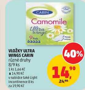 VLOŽKY ULTRA WINGS CARIN různé druhy, 8/9 ks