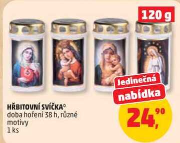 HŘBITOVNÍ SVÍČKA doba hoření 38 h, různé motivy, 1 ks