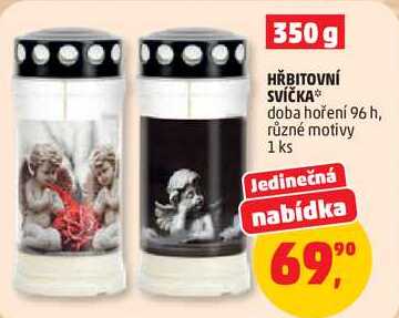 HŘBITOVNÍ SVÍČKA doba hoření 96 h, různé motivy, 1 ks Penny Market