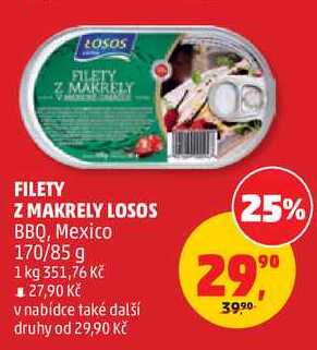 FILETY Z MAKRELY LOSOS BBQ, Mexico, 170/85 g 