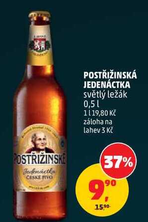 POSTŘIŽINSKÁ JEDENÁCTKA světlý ležák, 0,5 l  v akci