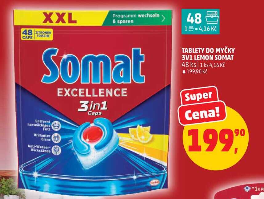 TABLETY DO MYČKY 3V1 LEMON SOMAT, 48 ks Penny Market