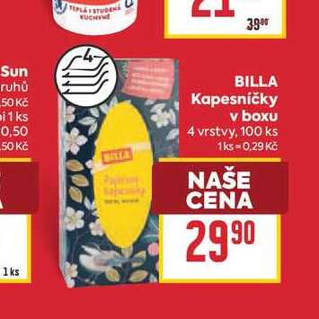 BILLA Kapesníčky v boxu 4 vrstvy, 100 ks BILLA