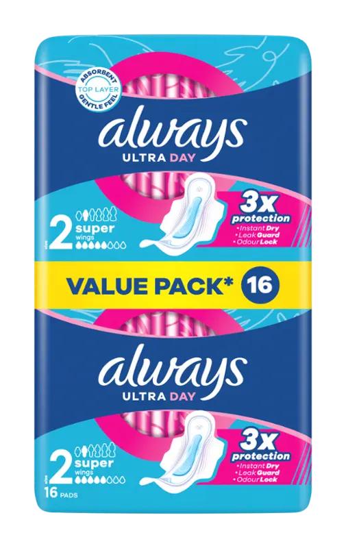 Always Hygienické vložky Ultra Day Super s křidélky vel. 2, 16 ks ROSSMANN