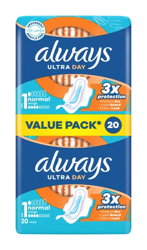 Always Hygienické vložky Ultra Day Normal s křidélky vel. 1, 20 ks ROSSMANN